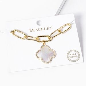 Gold Quatrefoil Pendant Charm Bracelet Paperclip Clover Link Chain Jewelry
